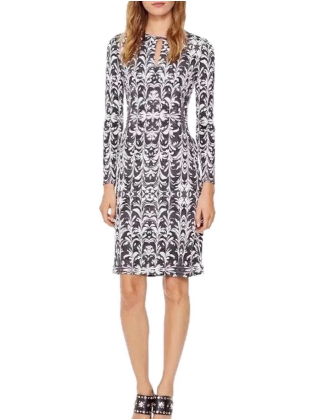 Tory Burch Earl Grey Symphony Silk Brushstroke Keyhole Dress Size XS